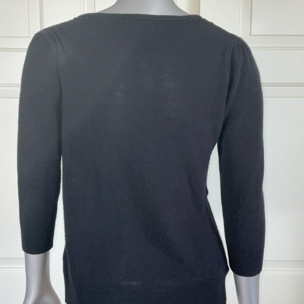 Debbie Morgan Jeweled Trim Black 3/4 Sleeve Cardigan Women Size Petite Small - Picture 2 of 10